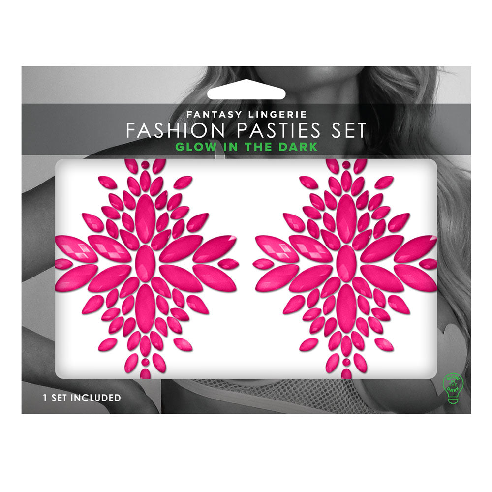 GLOW Fashion Pasties Set - Glow Pink Crystals - Just for you desires