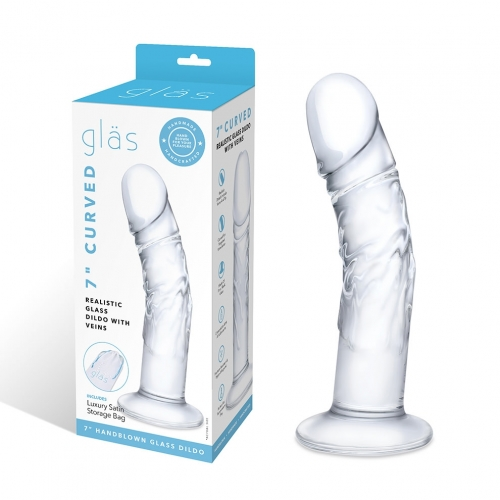 7" Curved Realistic Glass Dildo With Veins - Just for you desires