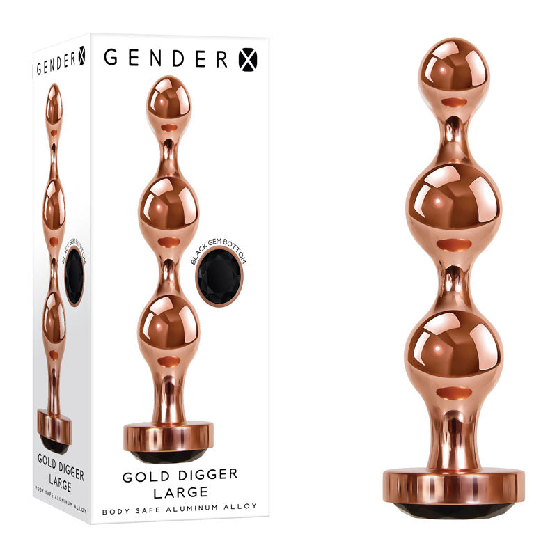 Gender X GOLD DIGGER Large - Rose Gold Large Butt Plug with Black Gem Base - Just for you desires