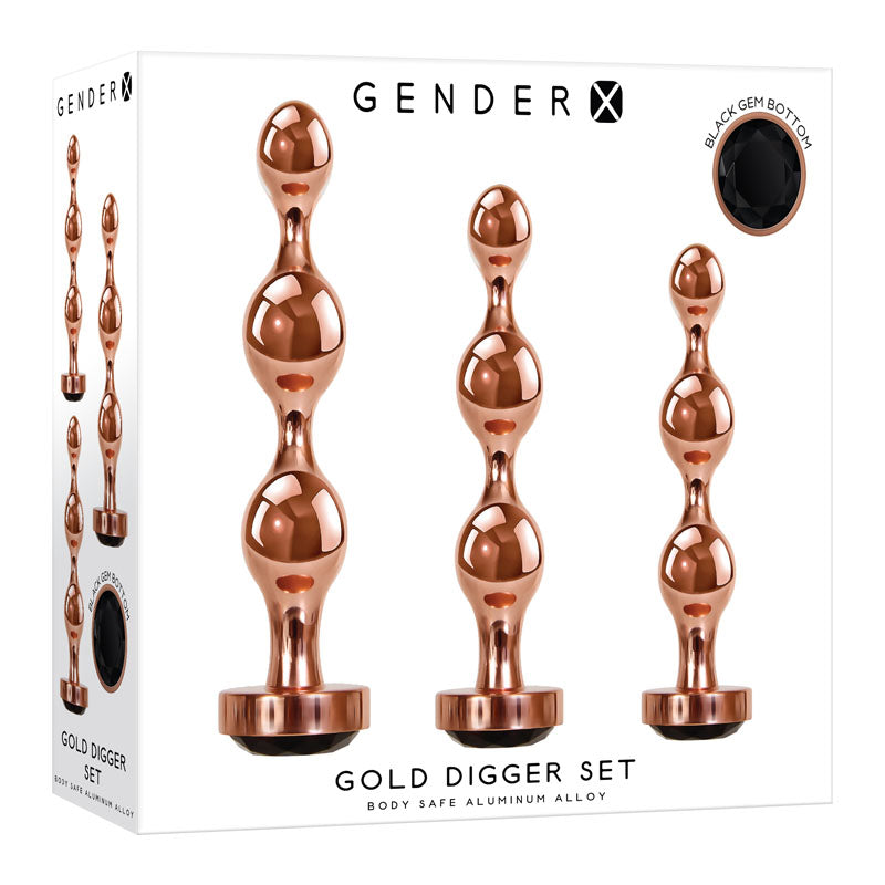 Gender X GOLD DIGGER SET - Rose Gold Metallic Butt Plugs - Set of 3 Sizes - Just for you desires