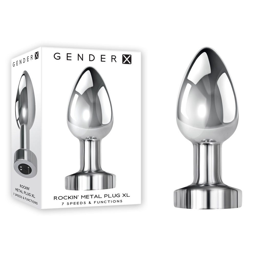 Gender X ROCKIN METAL PLUG XL - Chrome 10.5 cm USB Rechargeable Vibrating XL Butt Plug - Just for you desires
