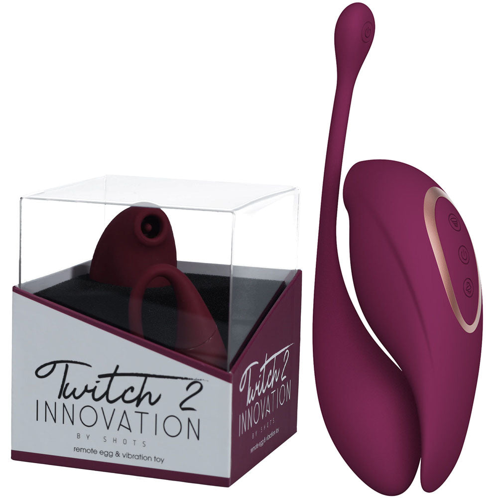 Twitch 2 - Burgundy - Burgundy US Rechargeable Suction Vibrator with Remote Vibrating Egg - Just for you desires