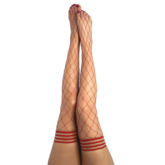 Kixies CLAUDIA Large Diamond Red Fishnet Thigh Highs - Just for you desires