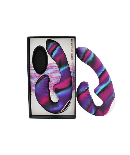 Colourful Camo Tandem Remote Control Strapless Strapon Blue - Just for you desires