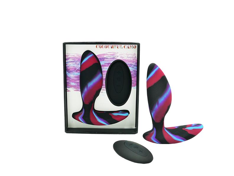 Colourful Camo Idylic Remote Control Butt Plug Blue - Just for you desires