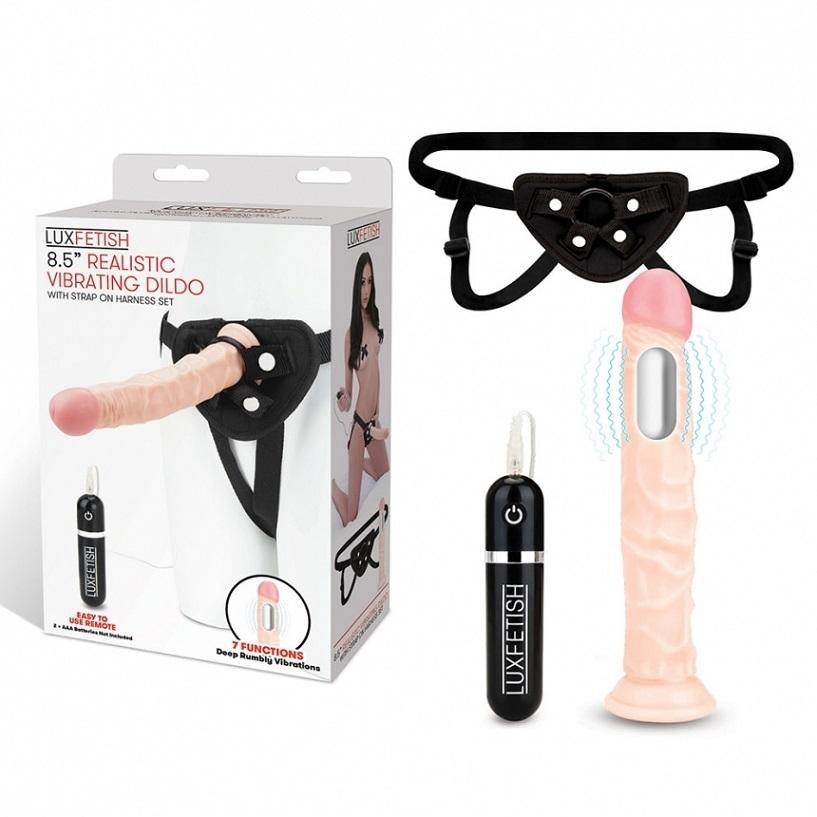 Lux Fetish 8.5" Realistic Vibrating Dildo & Strap On Harness Set - Just for you desires
