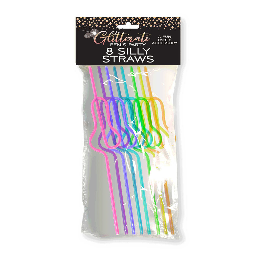 Glitterati Penis Silly Straws - Coloured Hen's Party Straws - 8 Pack - Just for you desires