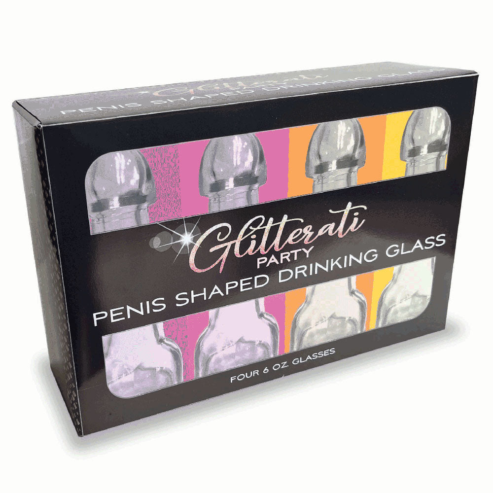 Glitterati Penis 6oz Drinking Glass Pack - 4 Pack - Just for you desires