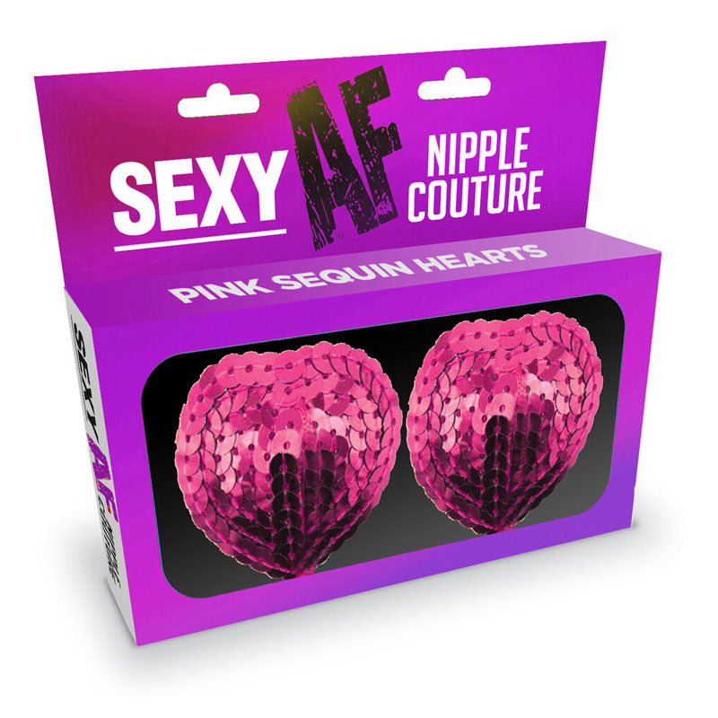 Sexy AF - Nipple Couture Pink Hearts - Pink Sequin Reuseable Nipple Pasties - Just for you desires