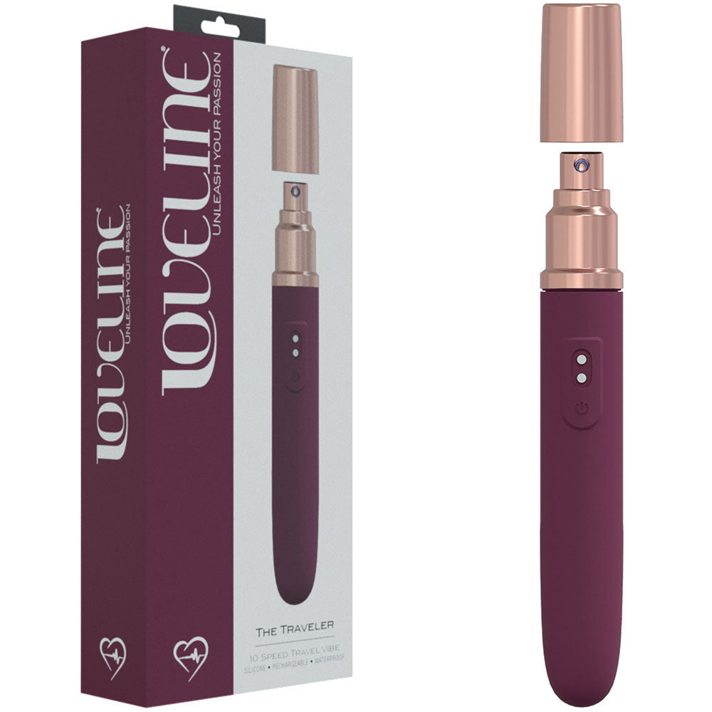 LOVELINE The Traveler - Burgundy - Burgundy 17.6 cm USB Rechargeable Vibrator with Lube Applicator - Just for you desires