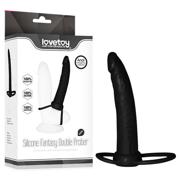 Anal Indulgence Collection Silicone Fantasy Double Prober - Black 15.2 cm (6'') Anal Dong & Cock Ring - Just for you desires