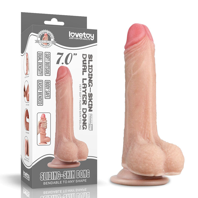 Sliding Skin Dual Layer Dong - Flesh 17.8 cm (7'') Dong with Flexible Skin - Just for you desires