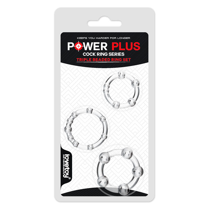 Power Plus Triple Beaded Ring Set - Clear Cock Rings - Set of 3 - Just for you desires