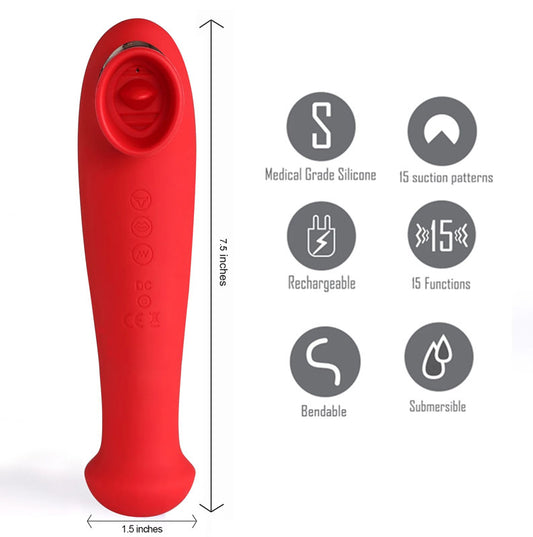 Maia Destiny - Red USB Rechargeable Suction Fluttering Tongue Vibrator Wand