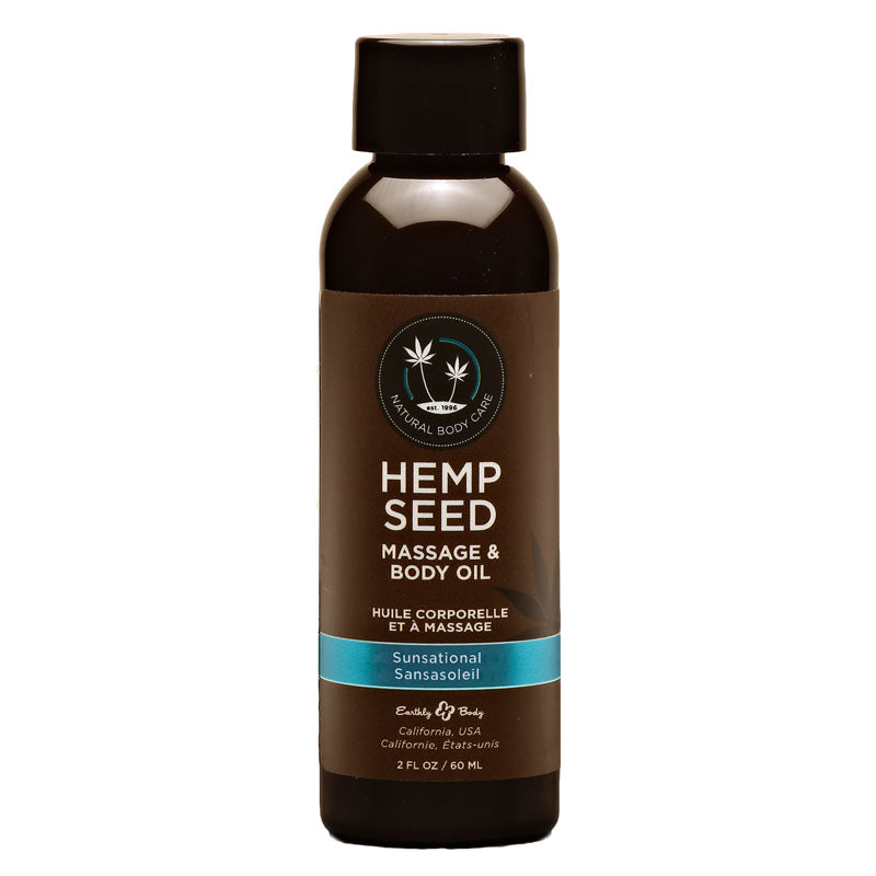 Hemp Seed Massage & Body Oil - Sunsational (Italian Bergamot, Juniper Berries & White Wood) Scented - 59 ml Bottle - Just for you desires