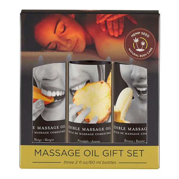 Edible Tropical Massage Oil Trio - Mango, Pineapple & Banana Flavoured - 3 x 59 ml Bottles - Just for you desires