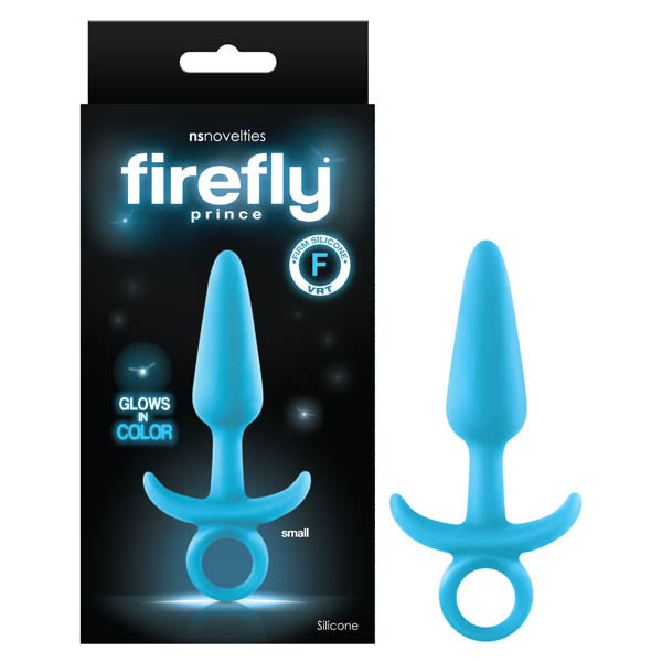 Firefly Prince - Glow-in-Dark Blue 10.9 cm Small Butt Plug with Ring Bull - Just for you desires