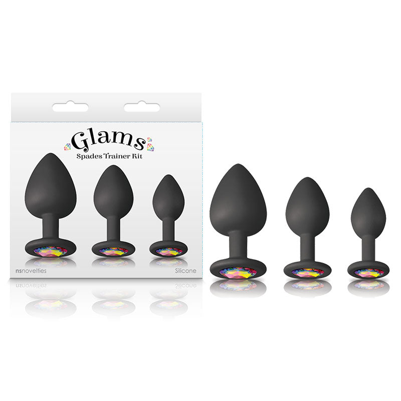 Glams Spades Trainer Kit - Black Butt Plugs with Gems - Set of 3 Sizes - Just for you desires