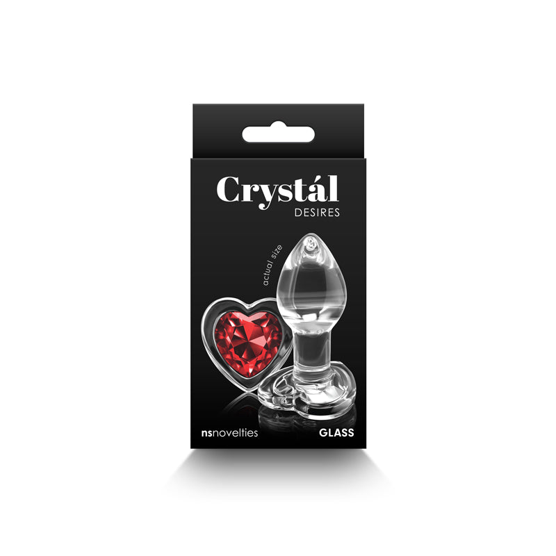 Crystal Desires - Red Heart - Small - Clear Glass 7.3 cm Butt Plug with Red Heart Gem Base - Just for you desires