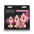 Rear Assets Trainer Kit - Rose Gold - Pink Heart - Rose Gold Metallic Butt Plugs with Pink Hearts - Set of 3 Sizes - Just for you desires