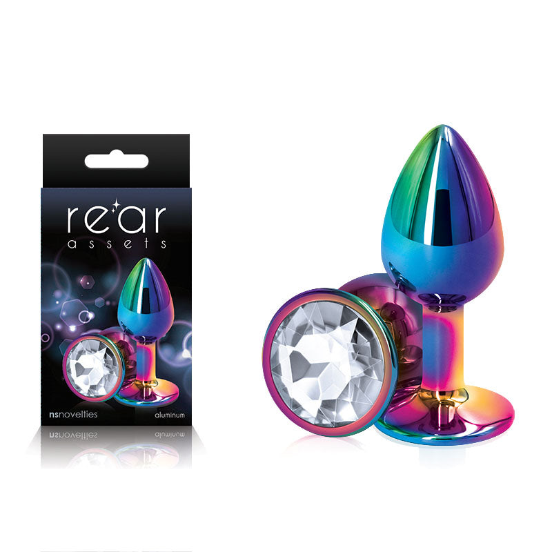 Rear Assets Multi Coloured Small - Multi Coloured Small Metal Butt Plug with Clear Gem Base - Just for you desires