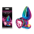 Rear Assets Multi Coloured Heart - Multi Coloured Medium Metal Butt Plug with Pink Heart Gem Base - Just for you desires