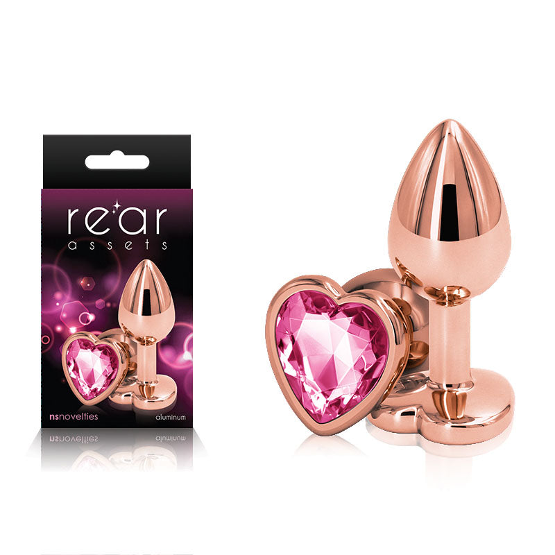Rear Assets Rose Gold Heart Small - Rose Gold Small Metal Butt Plug with Pink Heart Gem Base - Just for you desires