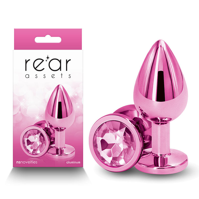 Rear Assets - Medium - Pink - Pink 8.2 cm Medium Metal Butt Plug with Pink Round Gem Base - Just for you desires