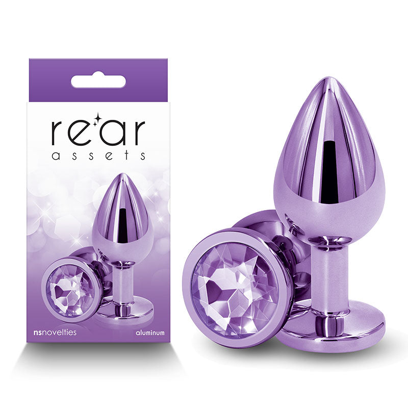 Rear Assets - Medium - Purple - Purple 8.2 cm Medium Metal Butt Plug with Purple Round Gem Base - Just for you desires