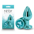 Rear Assets - Medium - Teal - Teal 8.2 cm Medium Metal Butt Plug with Teal Round Gem Base - Just for you desires