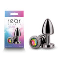 Rear Assets Petite - Gunmetal with Rainbow Gem - Gunmetal 6 cm Metal Butt Plug with Rainbow Round Gem Base - Just for you desires