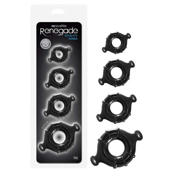 Renegade Vitality Rings - Black Cock Rings - Set of 4 Sizes - Just for you desires
