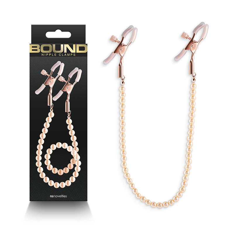Bound Nipple Clamps - DC1 - Rose Gold - Rose Gold Nipple Clamps with Gold Pearl Chain - Just for you desires