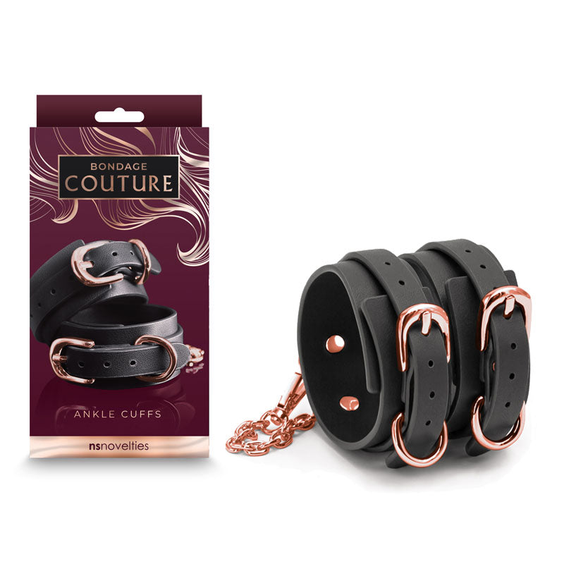 Bondage Couture Ankle Cuffs - Black - Black Restraints - Just for you desires