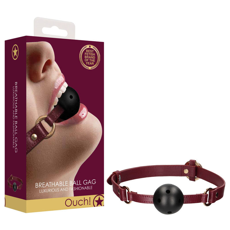 OUCH! Halo - Breathable Ball Gag - Burgundy Mouth Restraint - Just for you desires