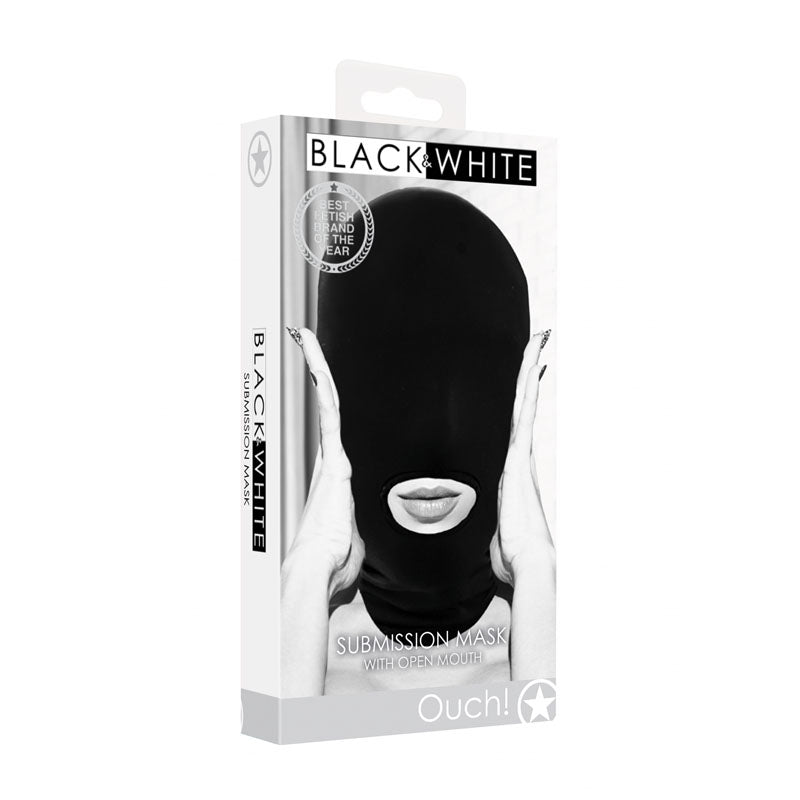 OUCH! Black & White Submission Mask - Black Hood Mask - Just for you desires