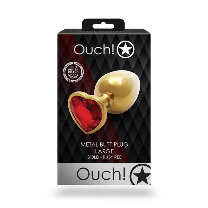 OUCH! Heart Gem Gold Butt Plug - Large - Gold 9.3 cm Large Butt Plug with Heart Gem Base - Just for you desires