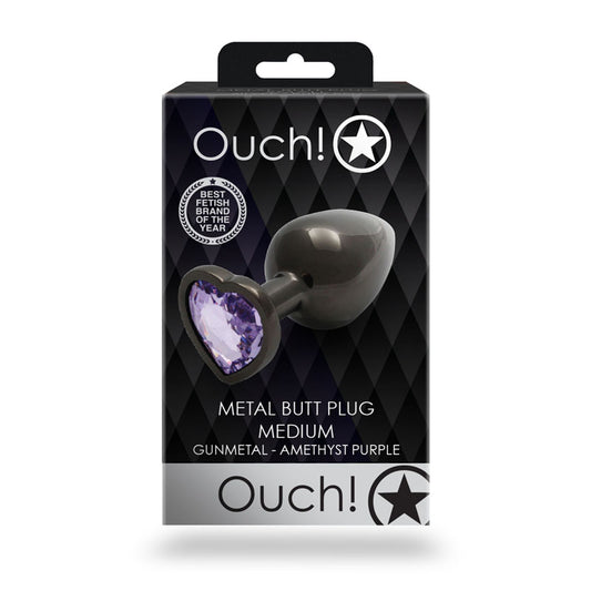 OUCH! Heart Gem Gunmetal Butt Plug - Medium - Just for you desires