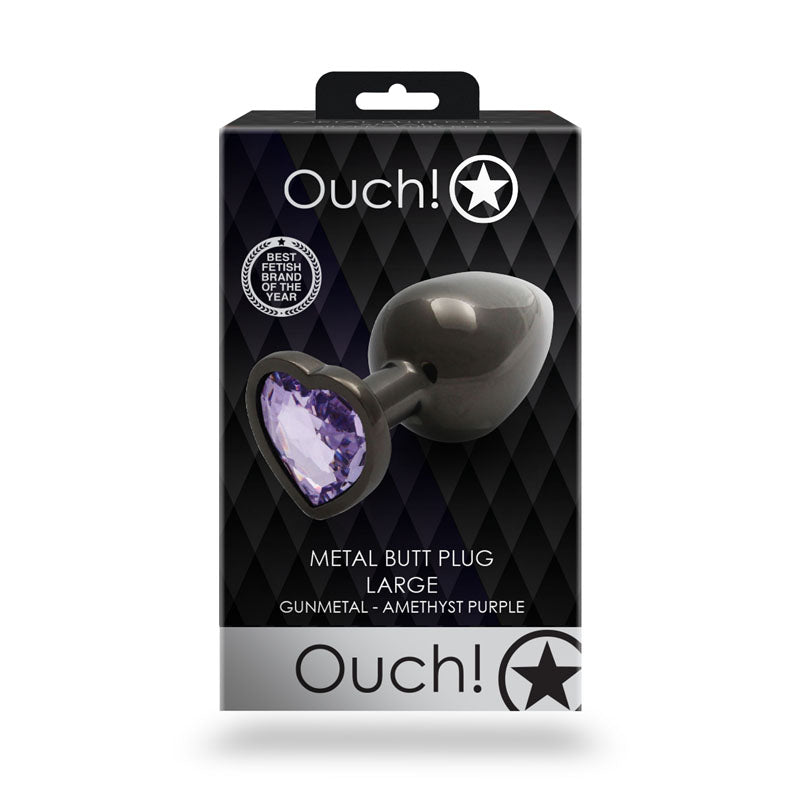 OUCH! Heart Gem Gunmetal Butt Plug - Large - Gunmetal 9.3 cm Large Butt Plug with Heart Gem Base - Just for you desires