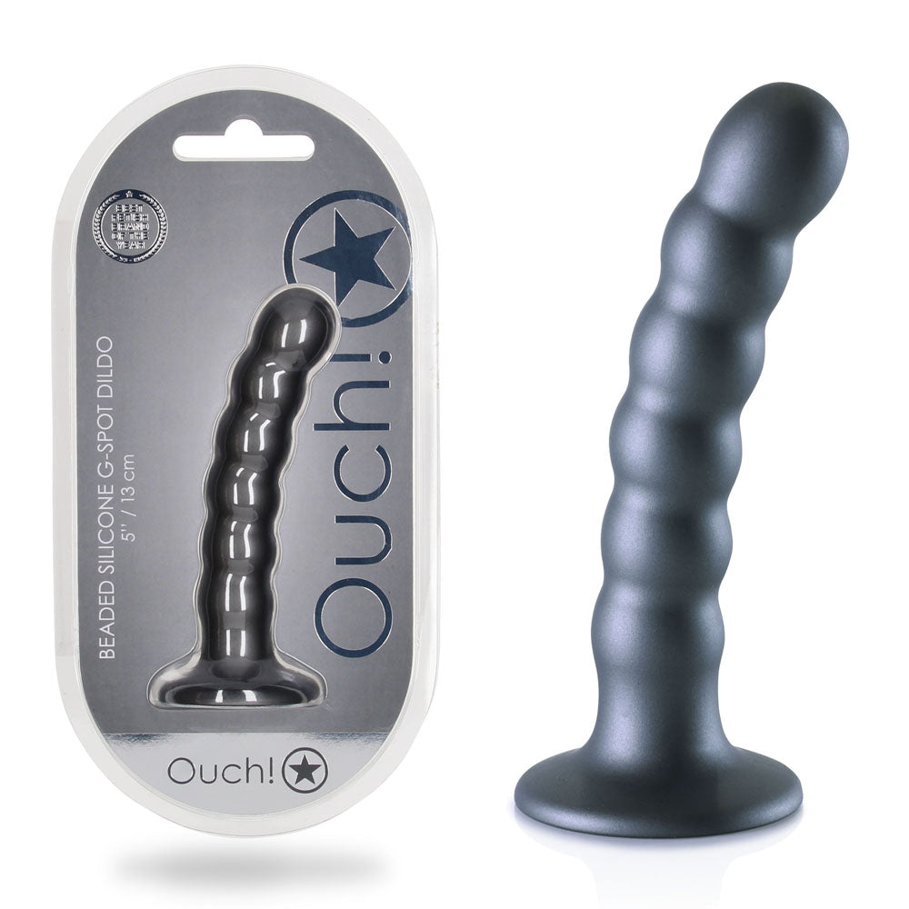 OUCH! Beaded Silicone G-Spot Dildo - 5'' / 13cm - Gunmetal 13 cm Dildo