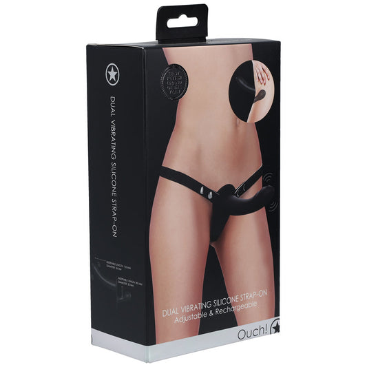 OUCH! Dual Vibrating Silicone Strap-On - Black - Just for you desires