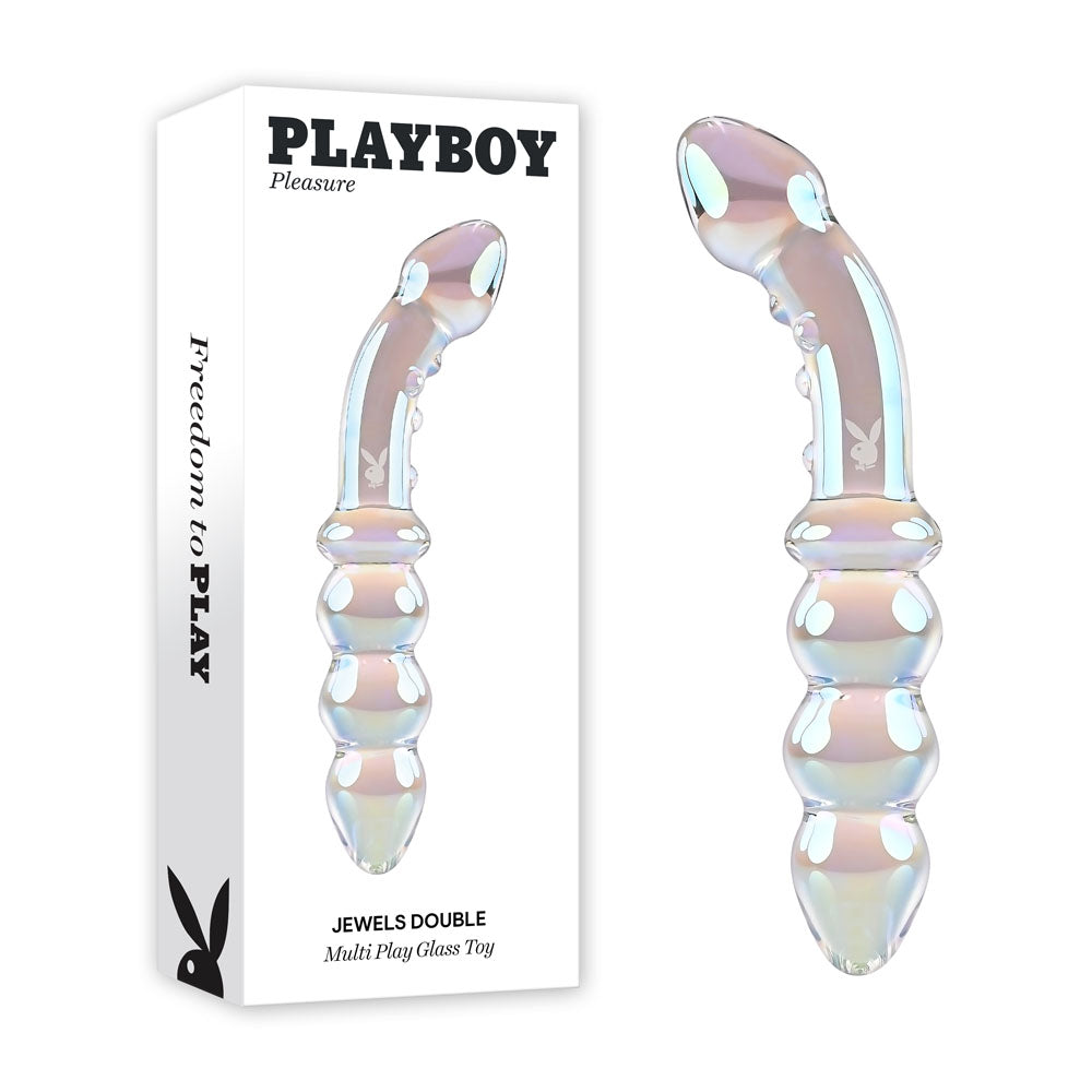 Playboy Pleasure JEWELS DOUBLE - Clear Glass 17.1 cm Double Ended Dildo - Just for you desires