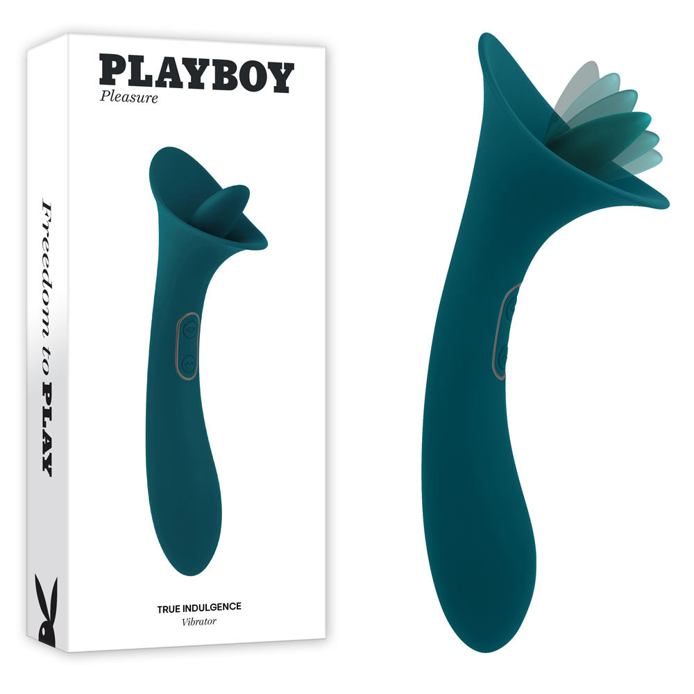 Playboy Pleasure TRUE INDULGENCE - Teal 21.3 cm USB Rechargeable Vibrator with Flicking Tip - Just for you desires