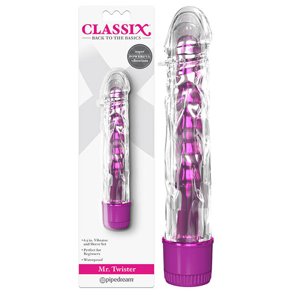 Classix Mr Twister - Metallic Pink 16.5 cm (6'') Vibrator with Clear Sleeve - Just for you desires