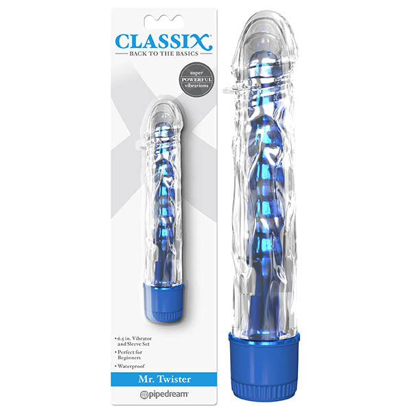 Classix Mr Twister - Metallic Blue 16.5 cm (6'') Vibrator with Clear Sleeve - Just for you desires