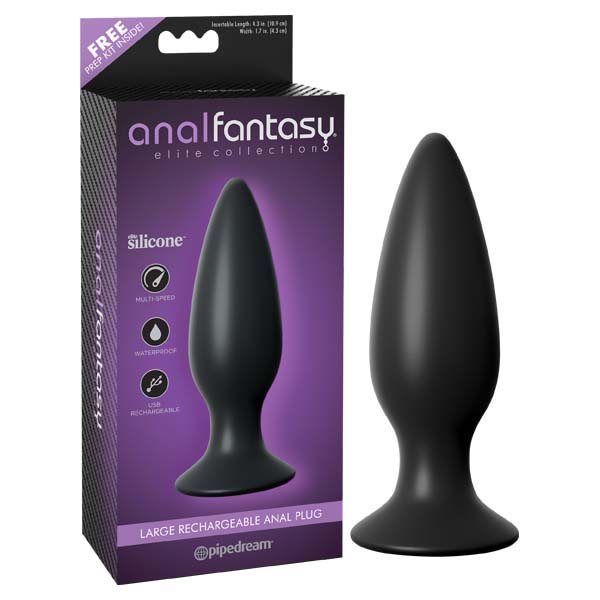 Anal Fantasy Elite Collection Large Rechargeable Anal Plug - Black 13.5 cm (5.3'') USB Rechargeable Vibrating Butt Plug - Just for you desires