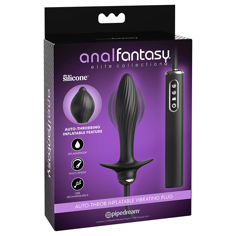 Anal Fantasy Elite Auto Throb Inflatable Vibrating Plug - Black 13 cm USB Rechargeable Inflatating Butt Plug