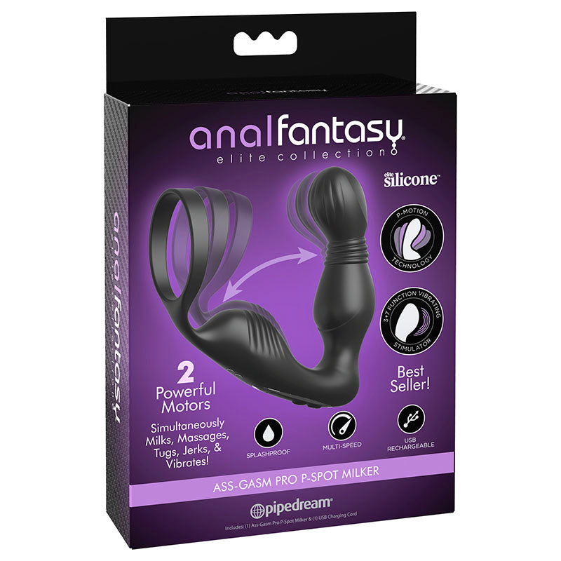 Anal Fantasy Elite Ass-Gasm P-Spot Milker - Black USB Rechargeable Prostate Massage with Cock Ring - Just for you desires