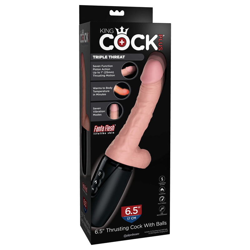 King Cock Plus 6.5'' Thrusting Cock with Balls - Flesh 16.5 cm Thrusting Dong - Just for you desires