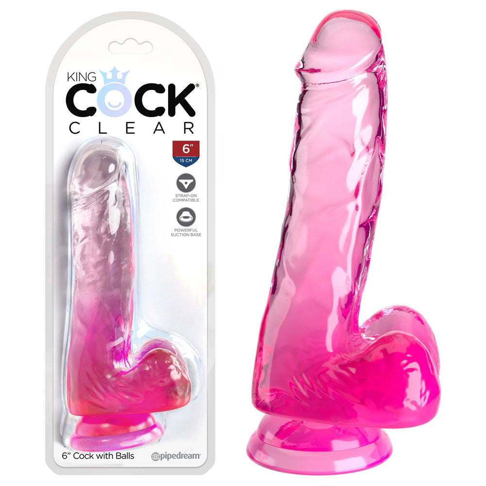 King Cock Clear 6'' Cock with Balls - Pink - Pink 15.2 cm Dong